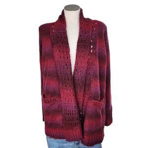 Eddie Bauer Ombre Crochet Open Front Burgundy Women's Sweater Size S